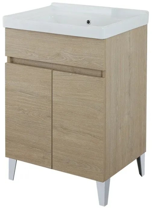 Mobile lavatoio 60x46,8 cm rovere dolomite con vasca in ceramica bianca