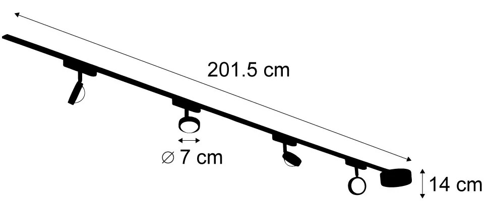 Sistema di illuminazione su binario moderno con 4 faretti neri monofase - Magnetic Lance