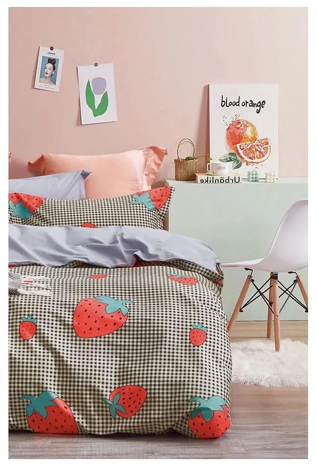 Biancheria da letto in cotone renforcé per letto singolo/per letto esteso con lenzuolo incluso/3 pezzi 160x220 cm Strawberry – Mila Home