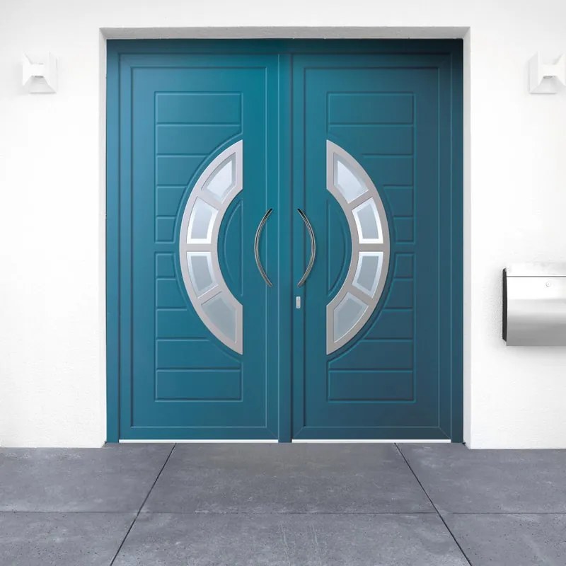 Portoncino d'ingresso Modern5 con vetro L 80 x H 210 cm in alluminio blu, apertura spingere a sinistra