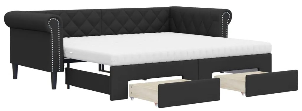 Divano letto estraibile con cassetti nero 90x200 cm similpelle