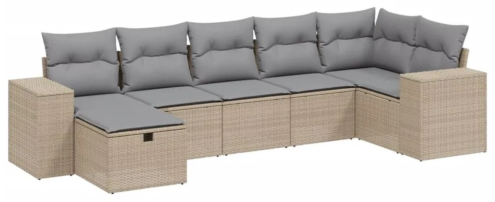 Set divano da giardino 7 pz con cuscini beige misto polyrattan