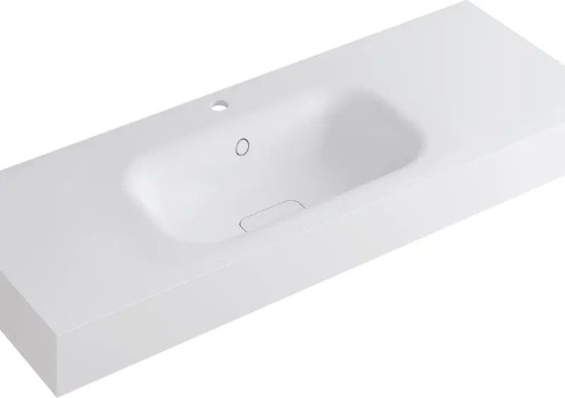 Lavabo a incasso rettangolare vasca centrale L 120.5 x H 15 x P 46 cm in resina bianco lucido