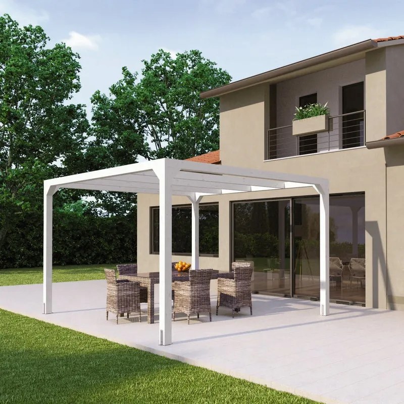 Pergola Andromeda in legno struttura bianco L 380 x P 380 x H 252 cm