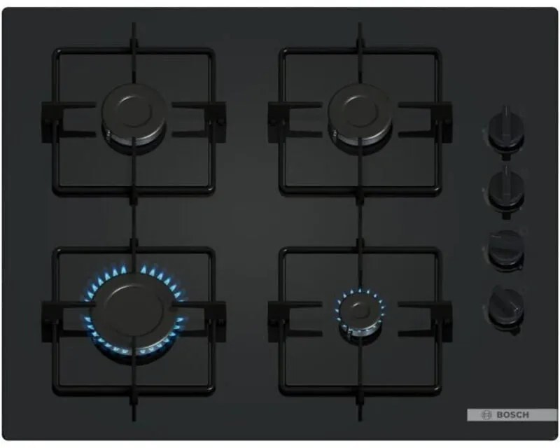 Piano cottura a gas - BOSCH Serie 2 - 4 fuochi - 52 x 59 x 5,4 cm - POP6B6K30 - Nero