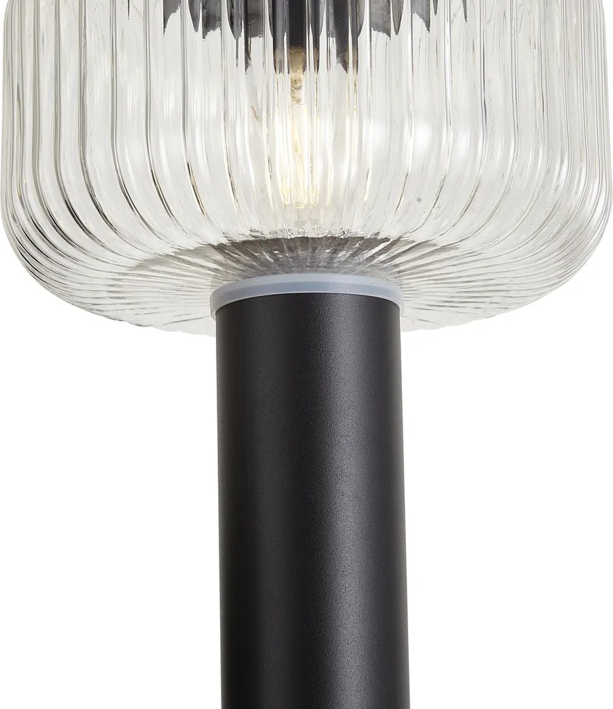 Dissuasore da esterno moderno nero con vetro scanalato con LED solare IP65 - Ribble Mushroom
