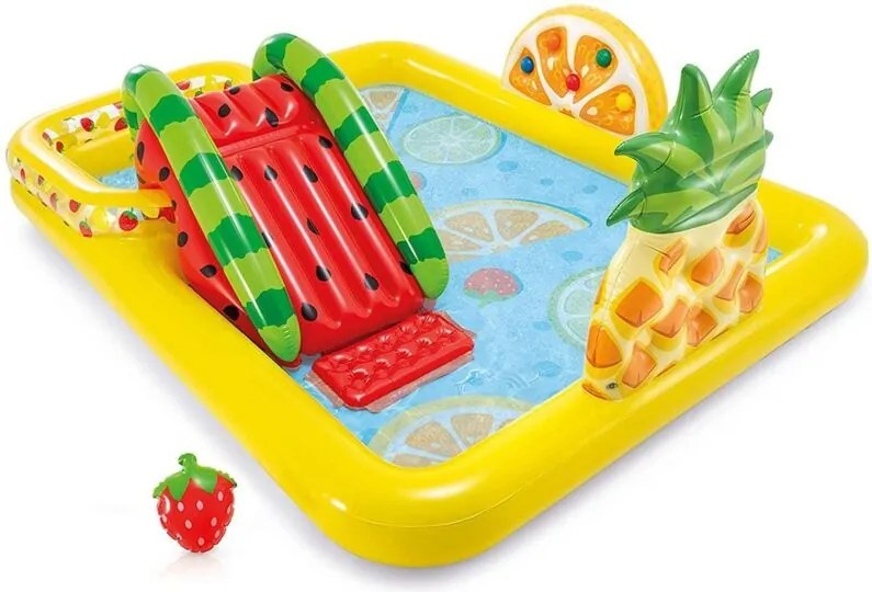 Piscina con Scivolo Parco Giochi per Bambini Intex Gonfiabile Frutta con Palline