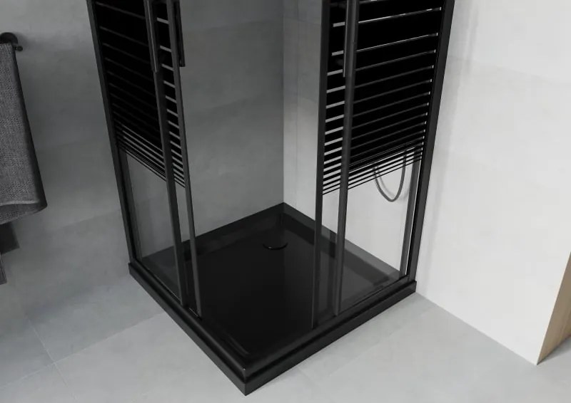 Mexen Rio cabina doccia quadrata 80 x 80 cm, strisce nere, nera + piatto Flat, nero - 860-080-080-70-20-4070B