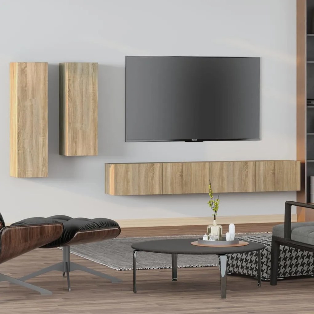 Set Di Mobili Porta Tv 4 Pz Rovere Sonoma İn Legno Multistrato /