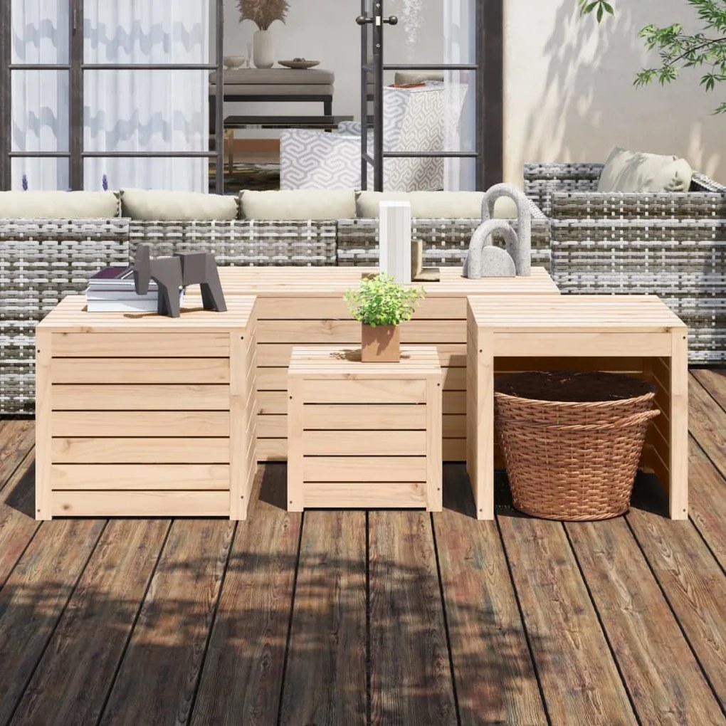 Set Cassette Da Giardino 4 Pz İn Legno Massello Di Pino /