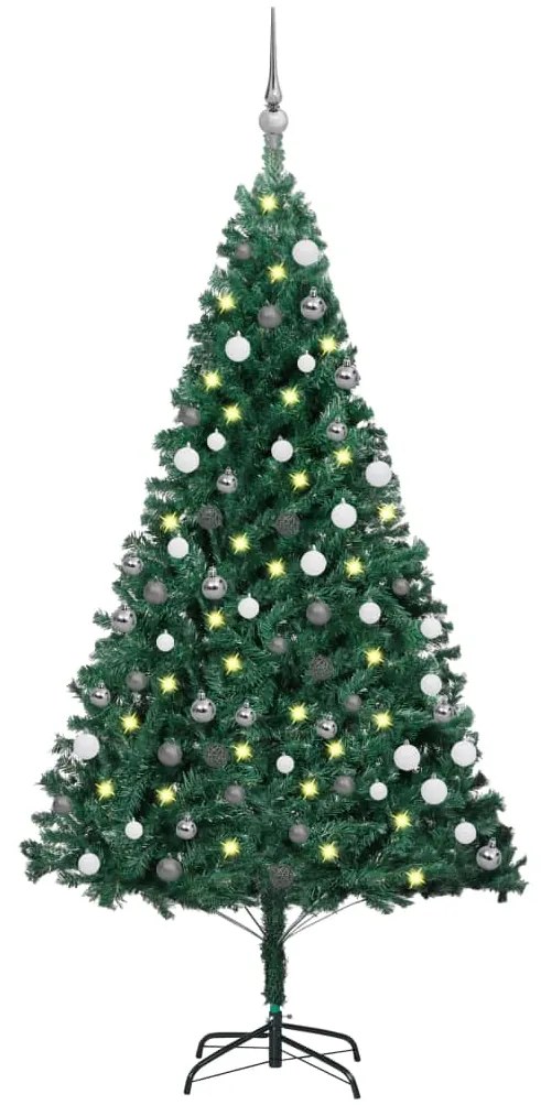 Albero di Natale Artificiale Preilluminato con Palline, Albero di Natale Preilluminato con Palline Verde 180 cm PVC