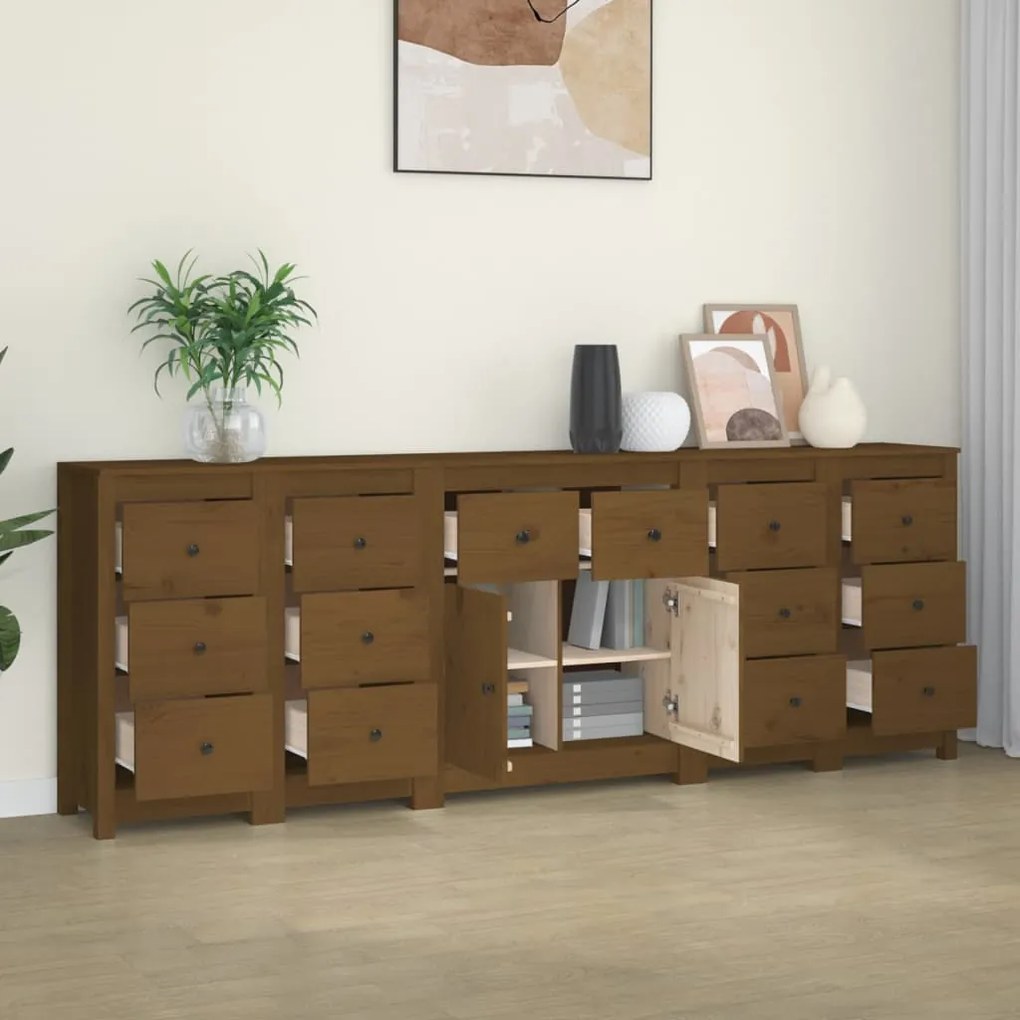 Credenza Miele 230x35x80 cm in Legno Massello di Pino