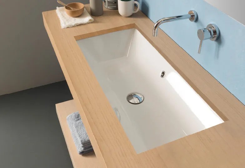 Globo Stockholm Lavabo 90x34 da Incasso o sottopiano con troppopieno in ceramica Bianco Lucido