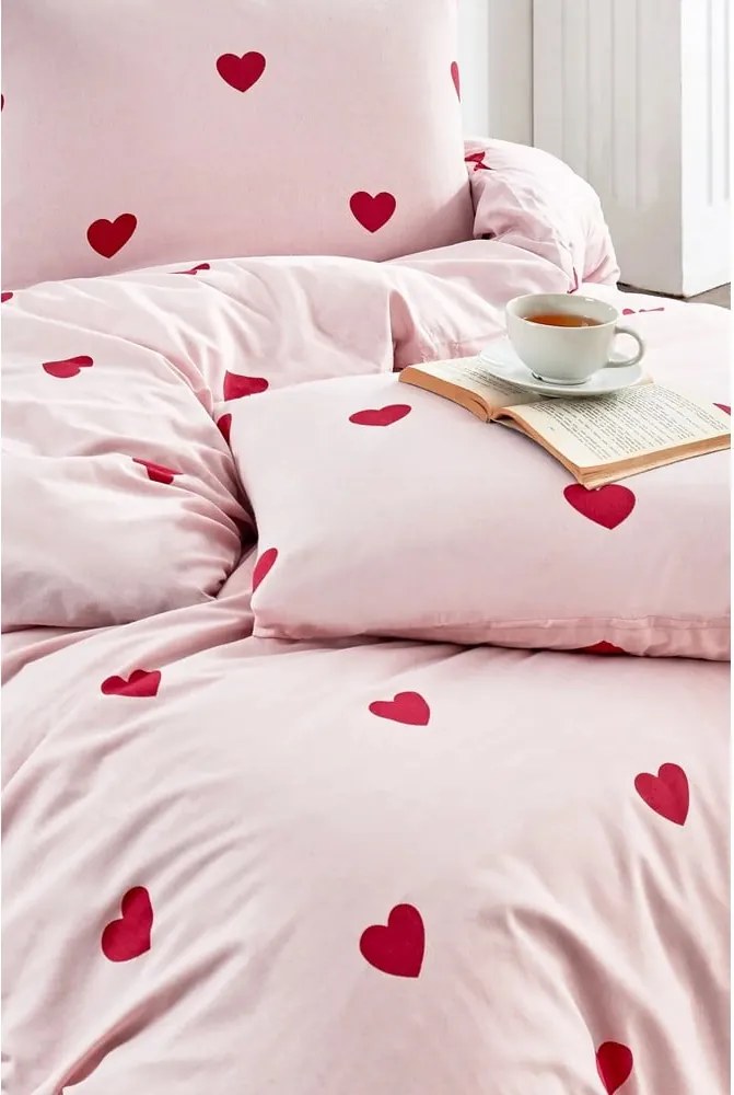 Set copripiumino e federa rosa per letto singolo o esteso con lenzuolo incluso/3 pezzi 160x220 cm Red Heart – Mila Home