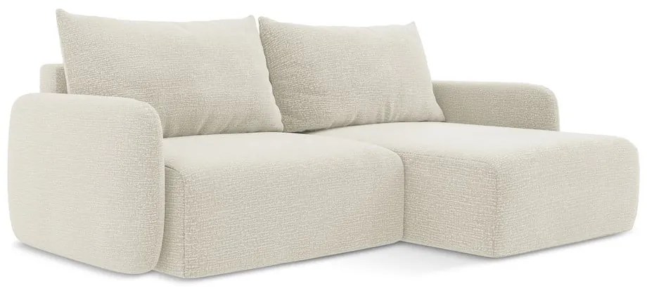 Divano angolare color crema allungabile/con contenitore (con penisola a destra) Kalena – Makamii