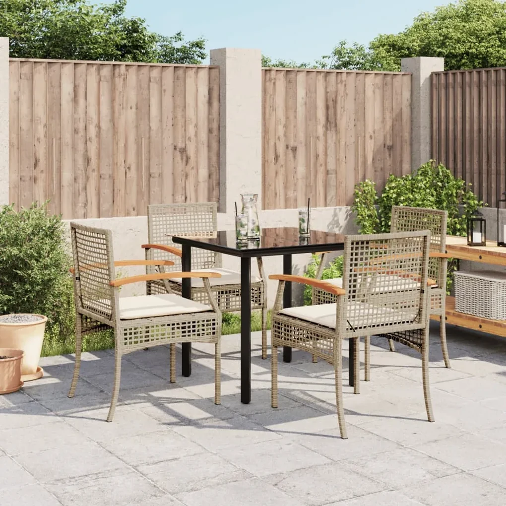 Set da pranzo da giardino 5 pz con cuscini beige in polyrattan