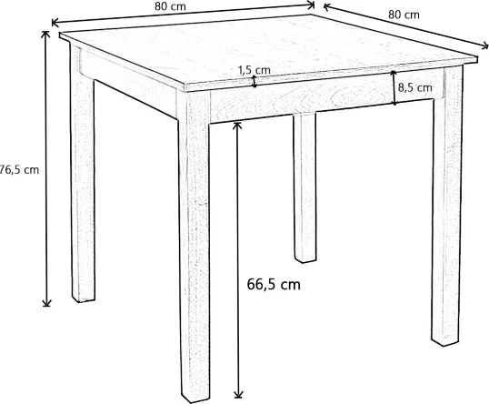 Tavolo fisso in legno con gamba quadrata RISTORANTE misura 80x80 Bianco Frassino