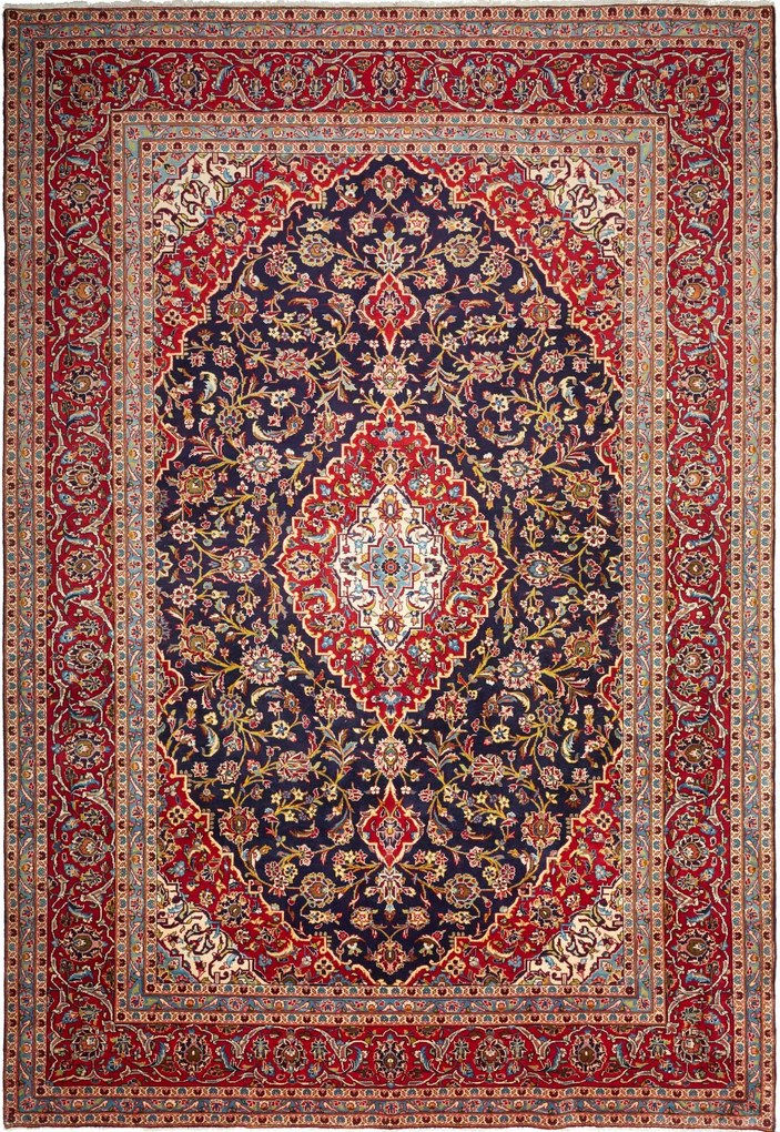 Kashan Tappeto 250 x 360 Blu (Iran) Annodato A Mano