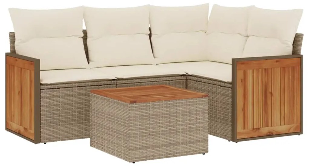 Set divano da giardino 5 pz con cuscini beige in polyrattan