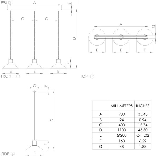Eglo 99512 - Lampadario su corda ABREOSA 3xE27/28W/230V