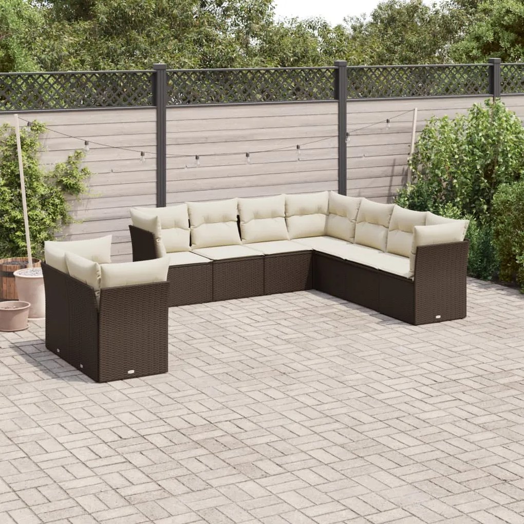 Set divani da giardino 9pz con cuscini marrone in polyrattan