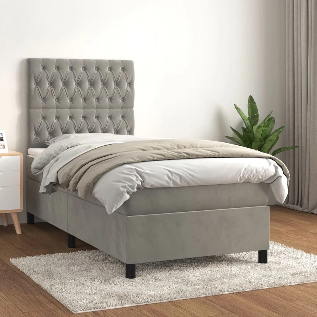 Giroletto A Molle Con Materasso Grigio Chiaro 90x190 Cm Velluto /