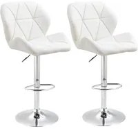 EasyComfort Set 2 Sgabelli da Bar con Altezza Regolabile, Base in Metallo e Seduta in Pelle PU, Sgabelli con Schienale e Poggiapiedi, 51.5x57.5x93-114.5cm, Bianco