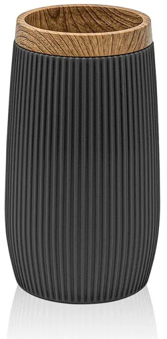 Porta spazzolino da denti Nero dettagli effetto legno Blob