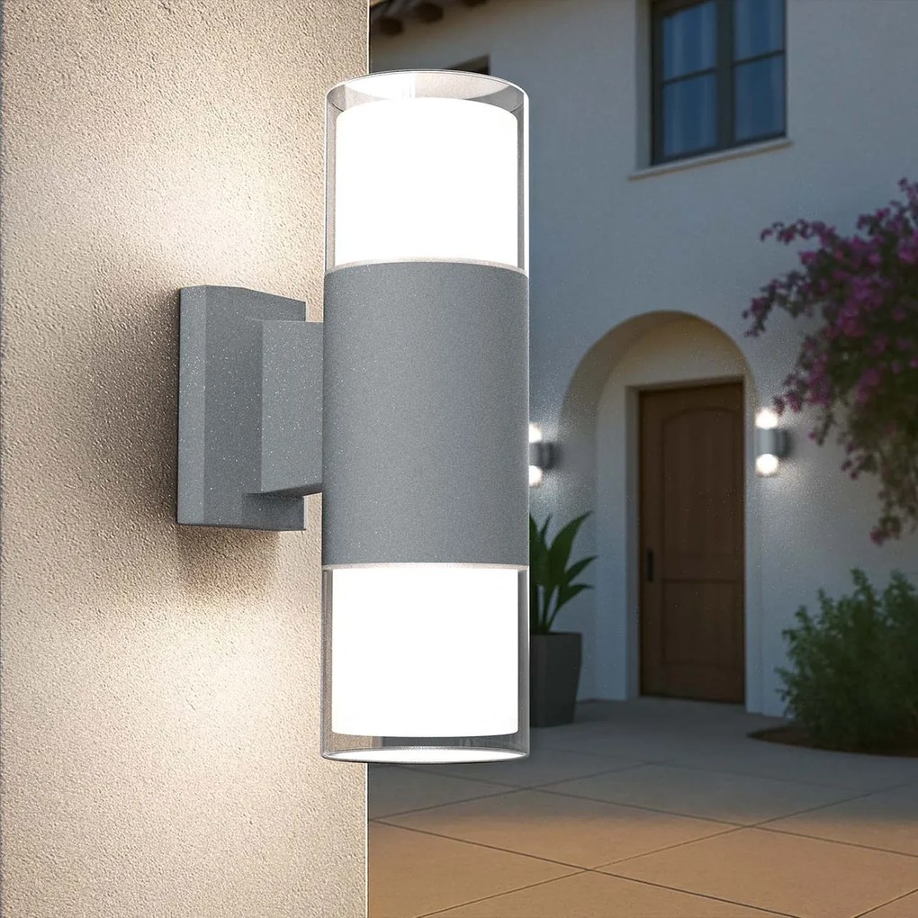 Applique Cilindrica Bidirezionale Grigia IP54 con 2 basi GU10