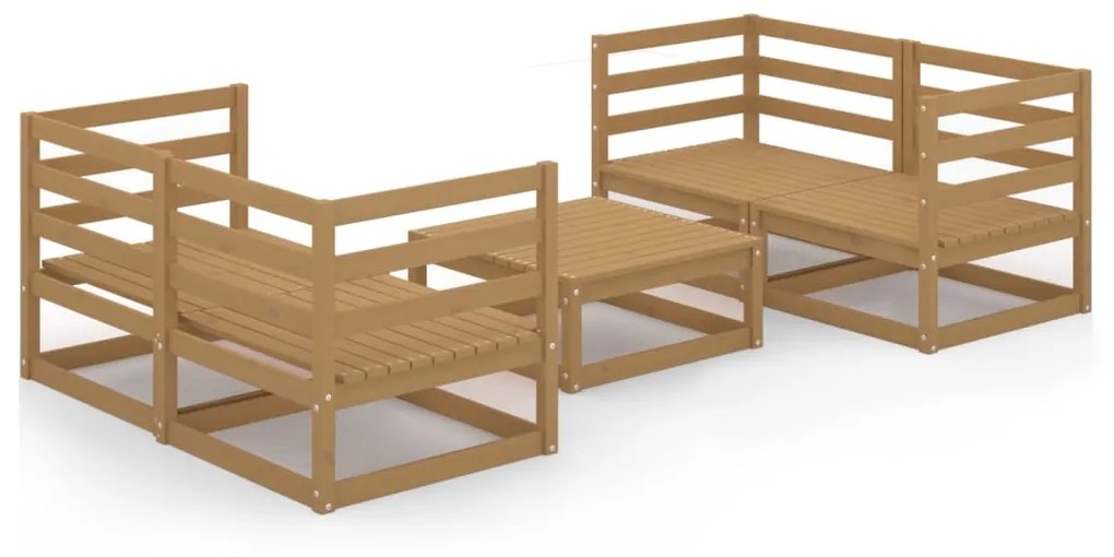 Set Divani da Giardino 5 pz Miele in Legno Massello di Pino