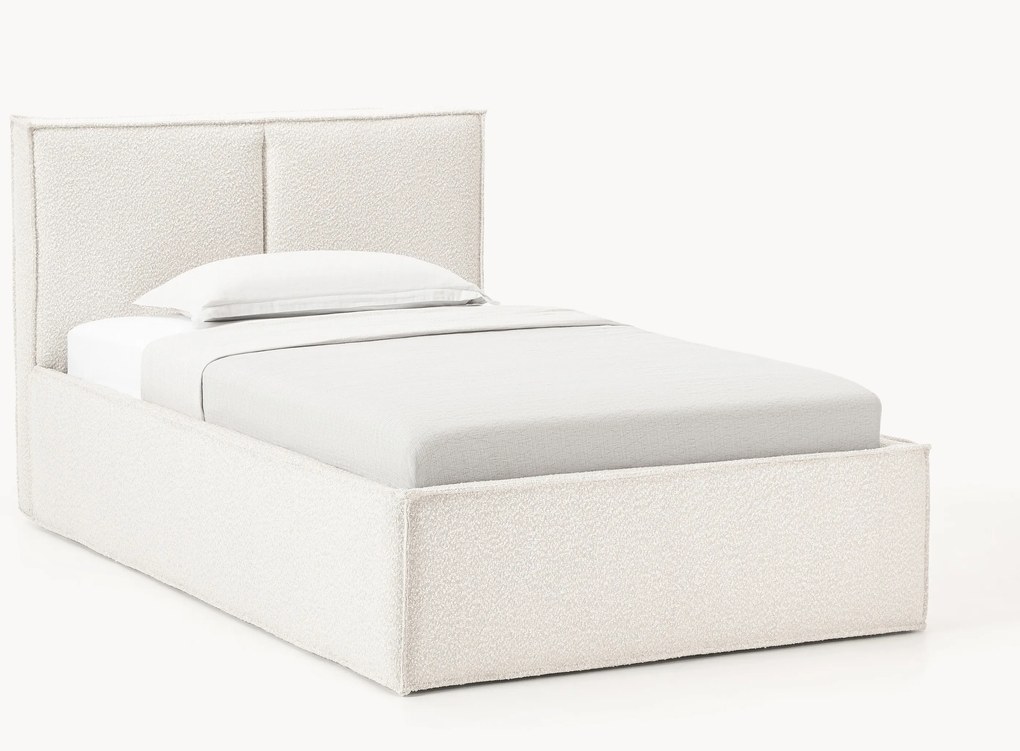 Letto singolo imbottito in bouclé con contenitore Dream
