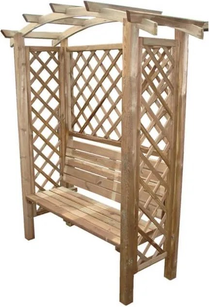 pergola ad arco con panca da giardino in legno di pino impregnato in autoclavex190h