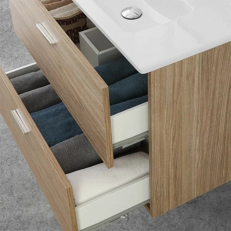 Mobile bagno sospeso 80 rovere tropea con pensile 150 lavabo e specchio Martha