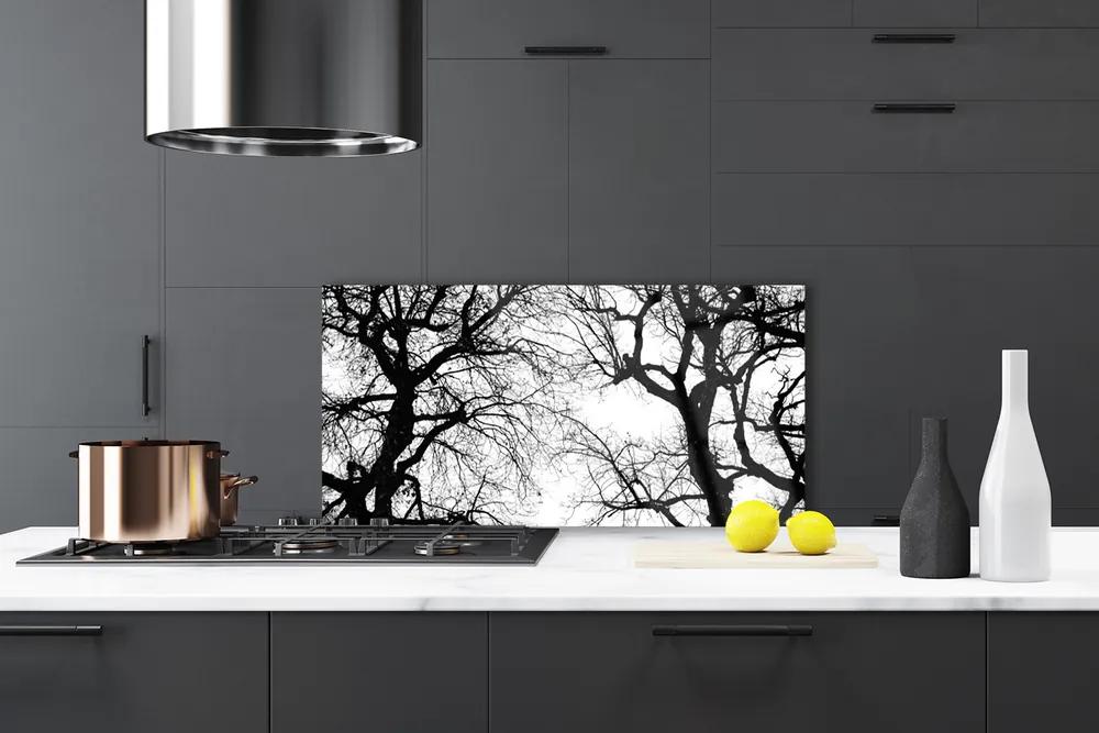 Pannello cucina paraschizzi Alberi della natura in bianco e nero 100x50 cm