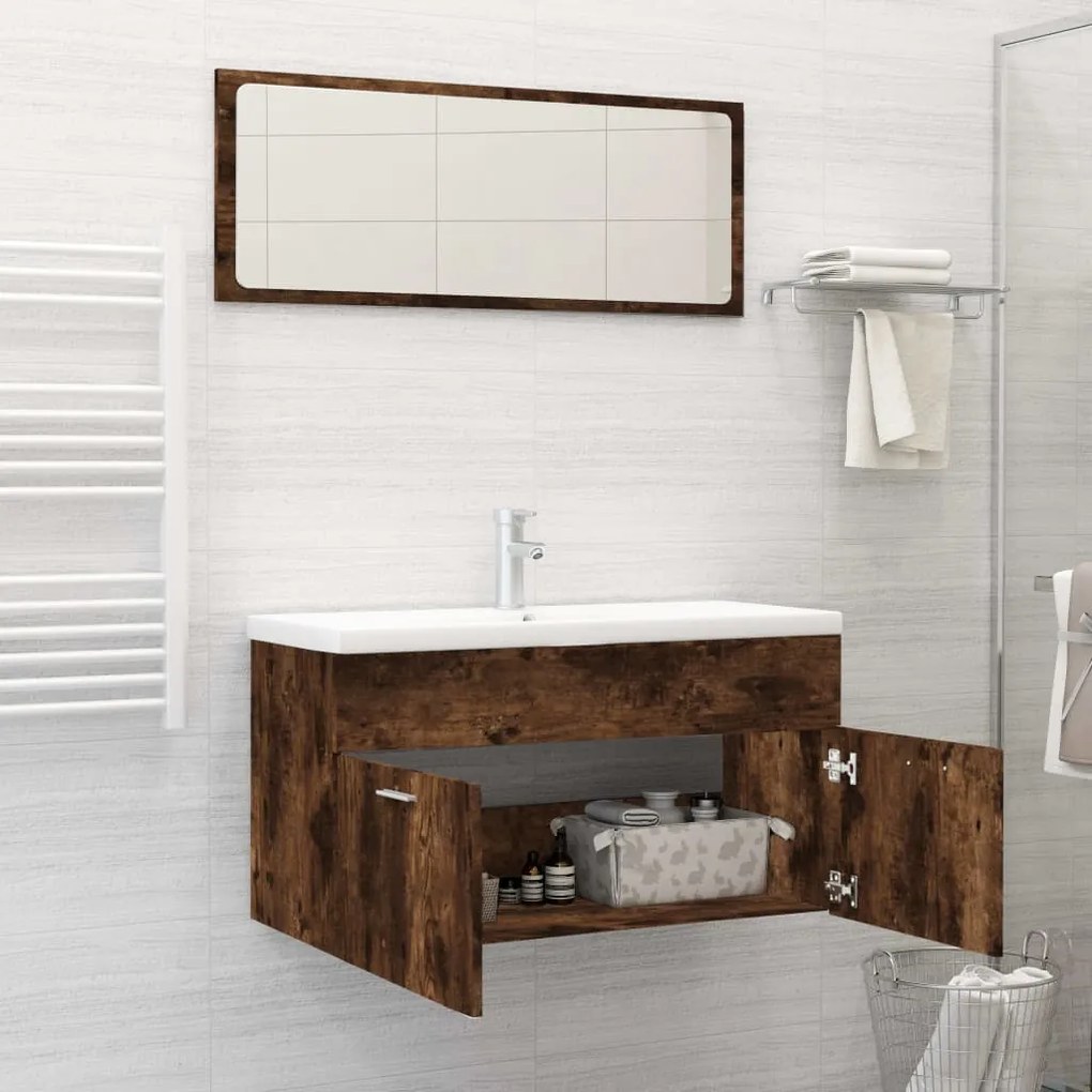 Set mobili da bagno 2 pz rovere fumo in legno multistrato