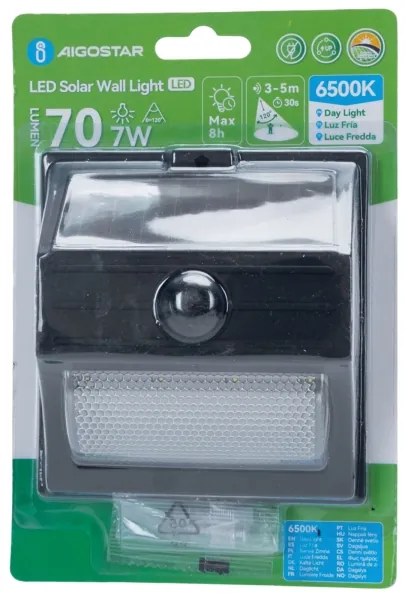 Aigostar - Lampada solare a LED con sensore 3,7V 6500K 500 mAh IP65 nera