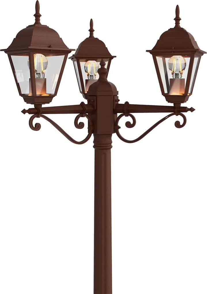 Lampione Storico con 3 Lanterne 200cm E27 IP54 Corten - Serie ALFIERI