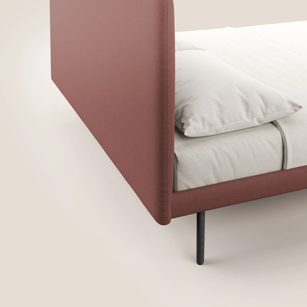 Noel letto minimal scandinavo con piedi in mogano e tessuto fiammato impermeabile T19 salmone