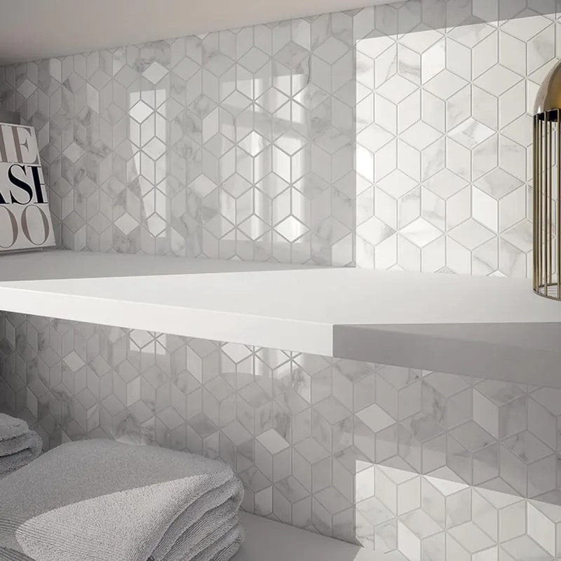 Piastrella da rivestimento interno 26 x 28 cm Sp. 9 mm rettificato Murano Mosaico in maiolica smaltato bianco lucido 0.29 mq