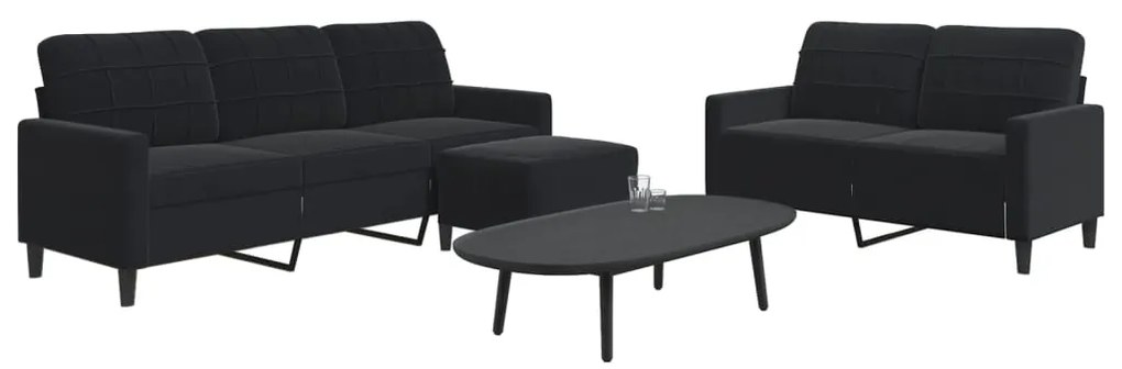 Set Di Divani 3 Pz Con Cuscini Nero İn Velluto /