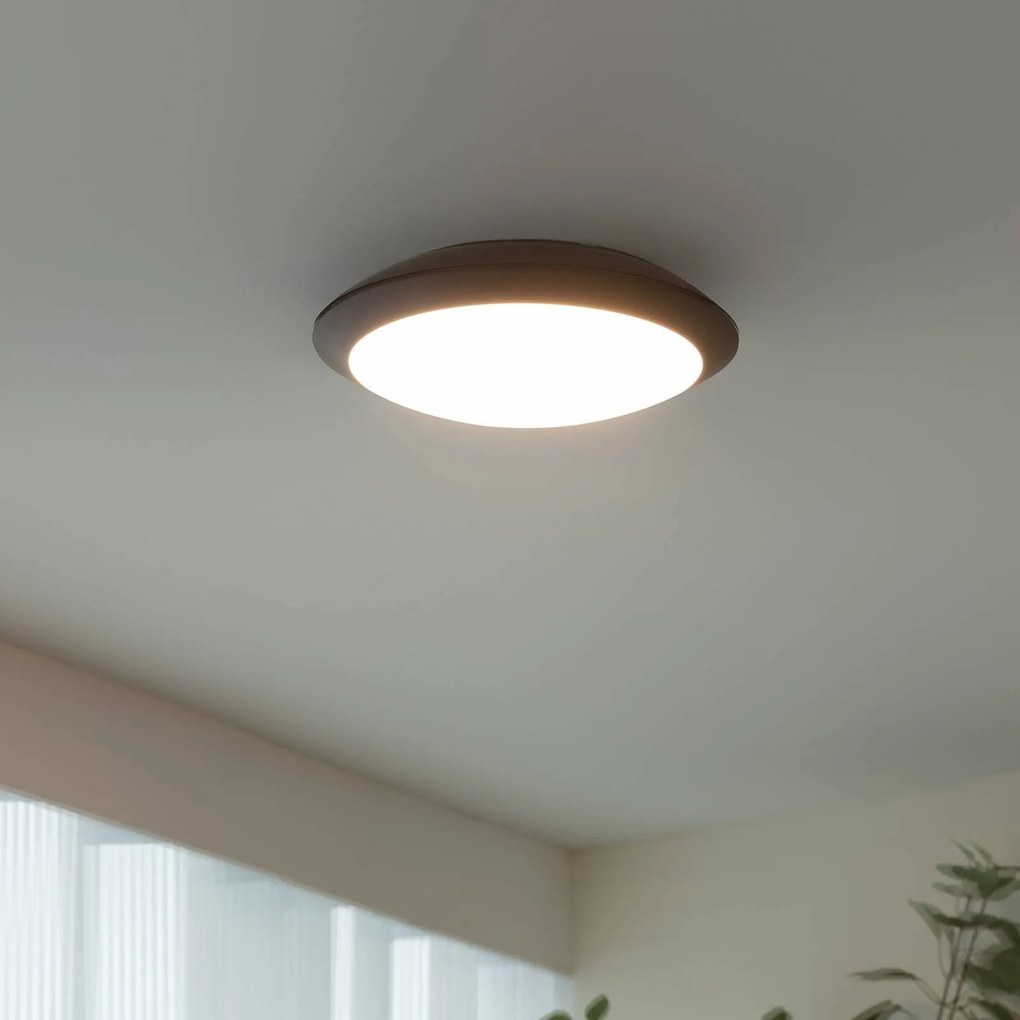 Lindby plafoniera LED da esterni Naira, grigia, sensore, 30 cm, IP65 Naira, Nero, Plastica, Moderno, Plafoniere LED