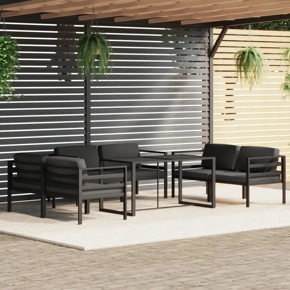 Set divani da giardino 7 pz con cuscini in alluminio antracite