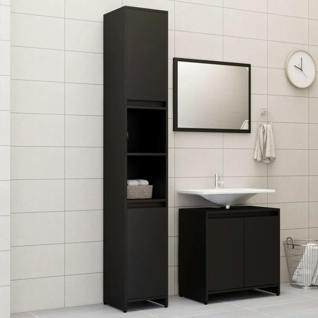 Set mobili da bagno 3 pz nero in truciolato