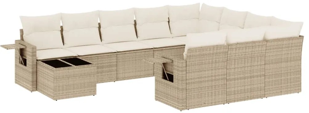 Set divani da giardino 11 pz con cuscini beige in polyrattan