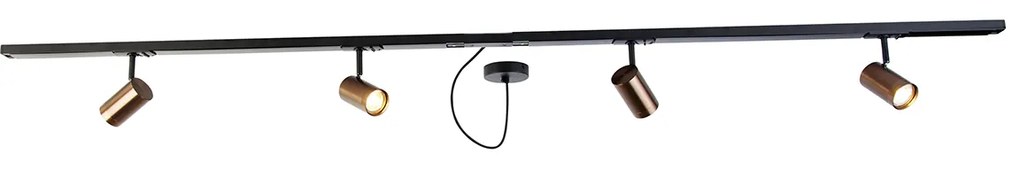 Sistema a binario monofase bronzo scuro con 4 faretti e alimentatore rotondo I - Jeana