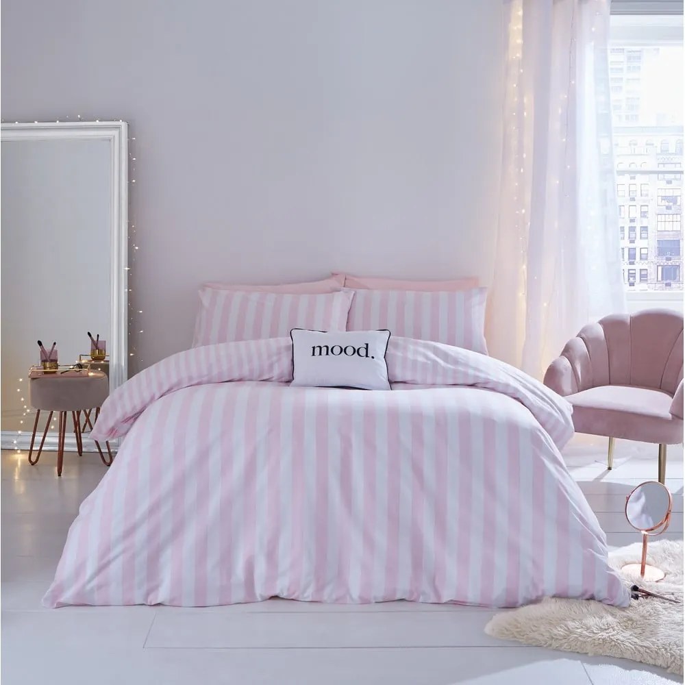 Set copripiumino e federa bianco e rosa per letto matrimoniale 200x200 cm Stripe Tease – Sassy B