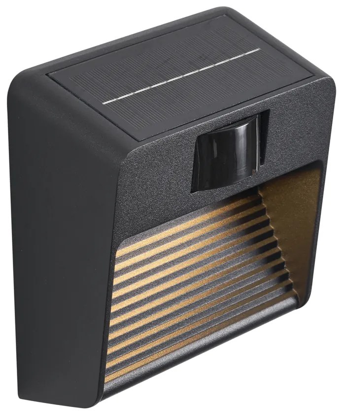 Lampada da parete nera con LED IP54 con sensore di movimento solare - Border