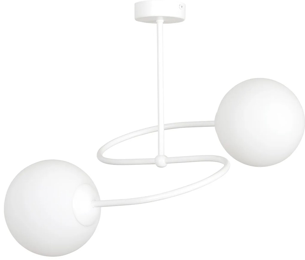 Plafoniera Moderna 2 Luci Nezha In Acciaio Bianco E Sfere In Vetro Opale