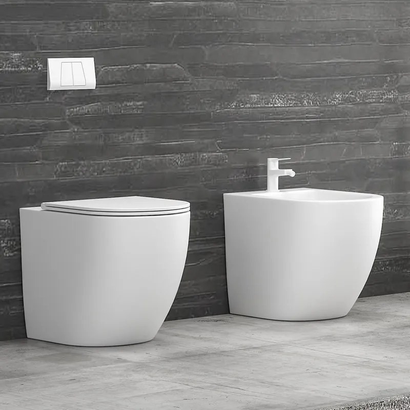 Kamalu - Sanitari a filo parete senza brida colore bianco lucido | MIL-BL