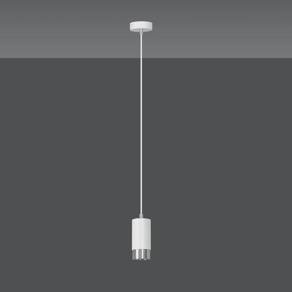 Sospensione Moderna 1 Luce Ivar A Cilindro In Acciaio Bianco E Cromo
